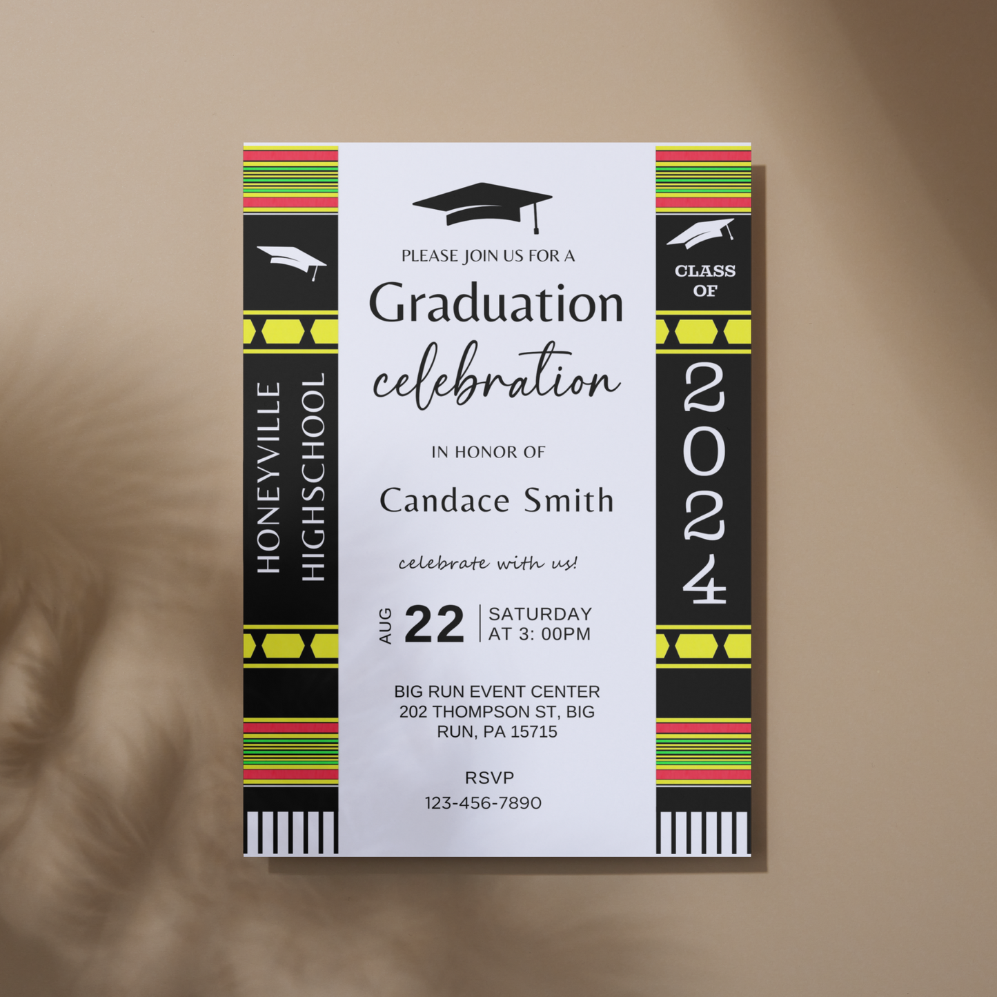 Editable Graduation Invitation Template - Kente Inspired