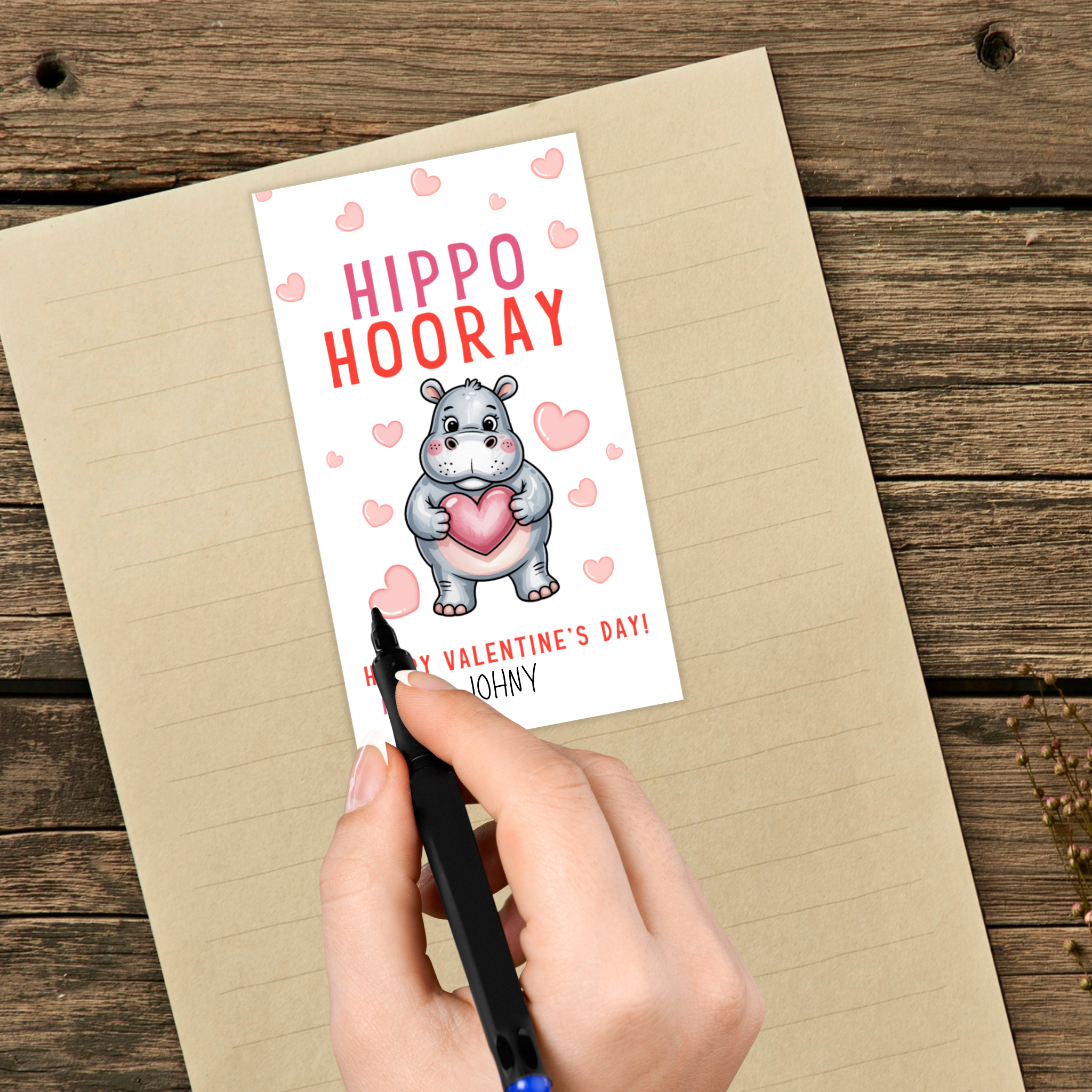 Hippo Valentine's Gift Tag