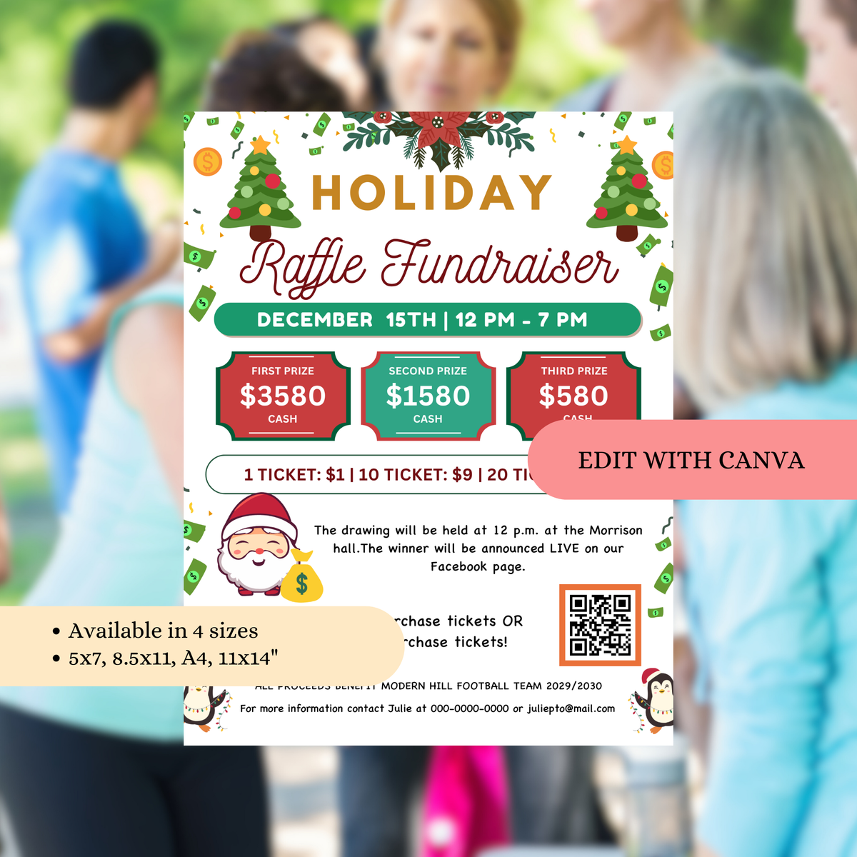 Hoilday Raffle Editable Holiday Raffle Fundraiser Flyer Template | Split the Pot Flyer ...
