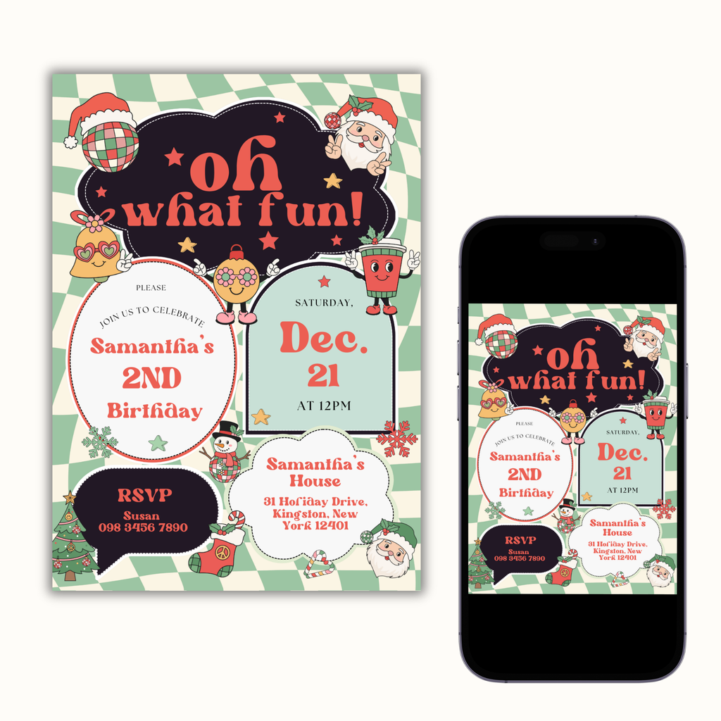 Oh What Fun Christmas Birthday Invitation