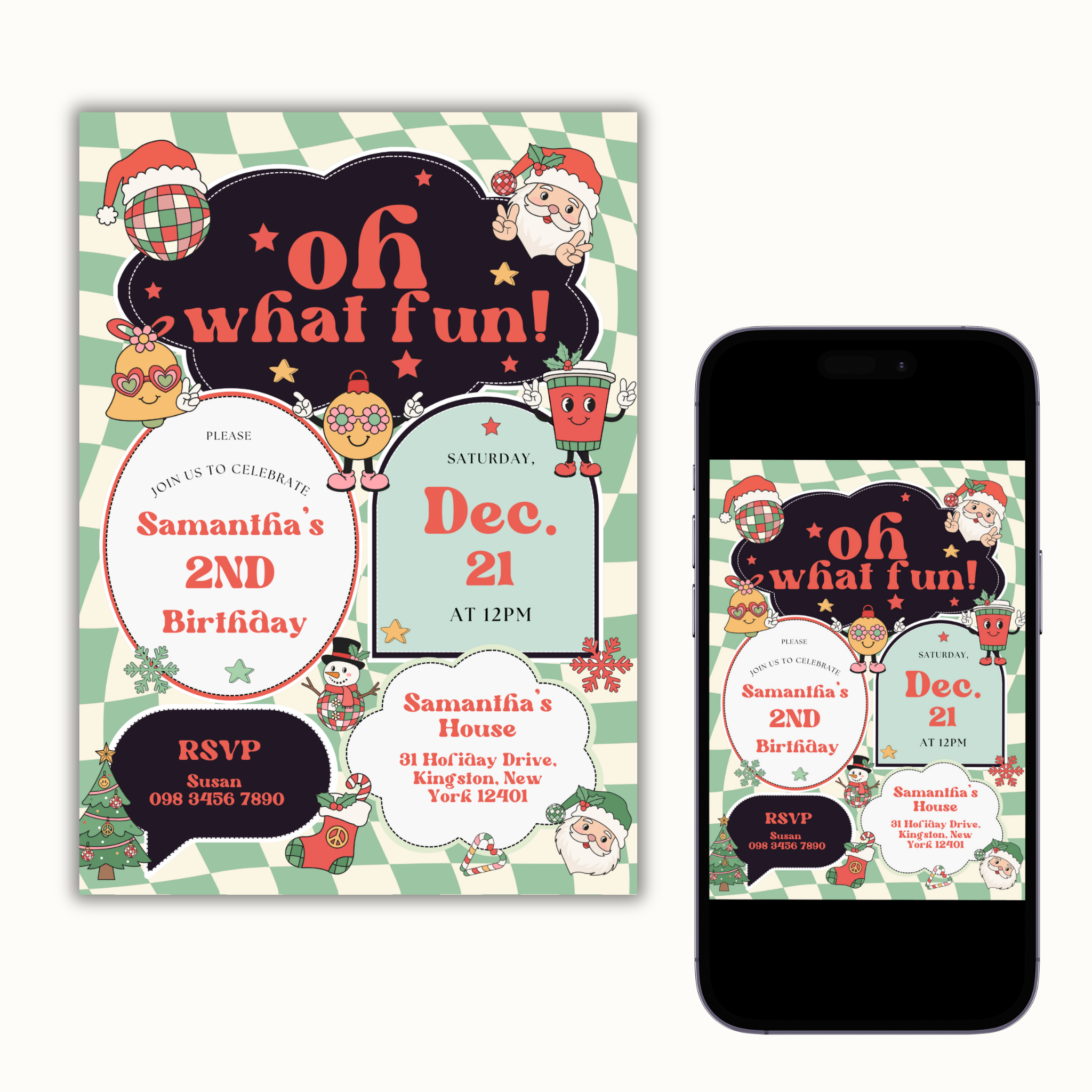 Oh What Fun Christmas Birthday Invitation