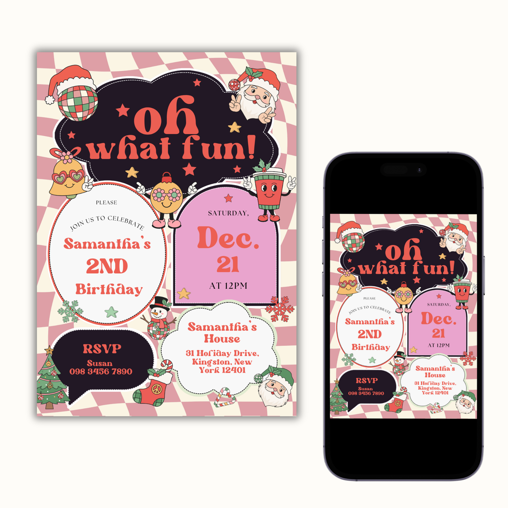 Oh What Fun Christmas Birthday Invitation | Red