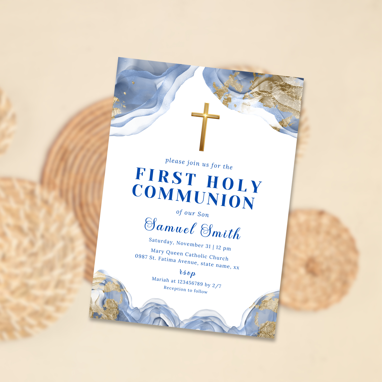 First Holy Communion Invitation - Blue