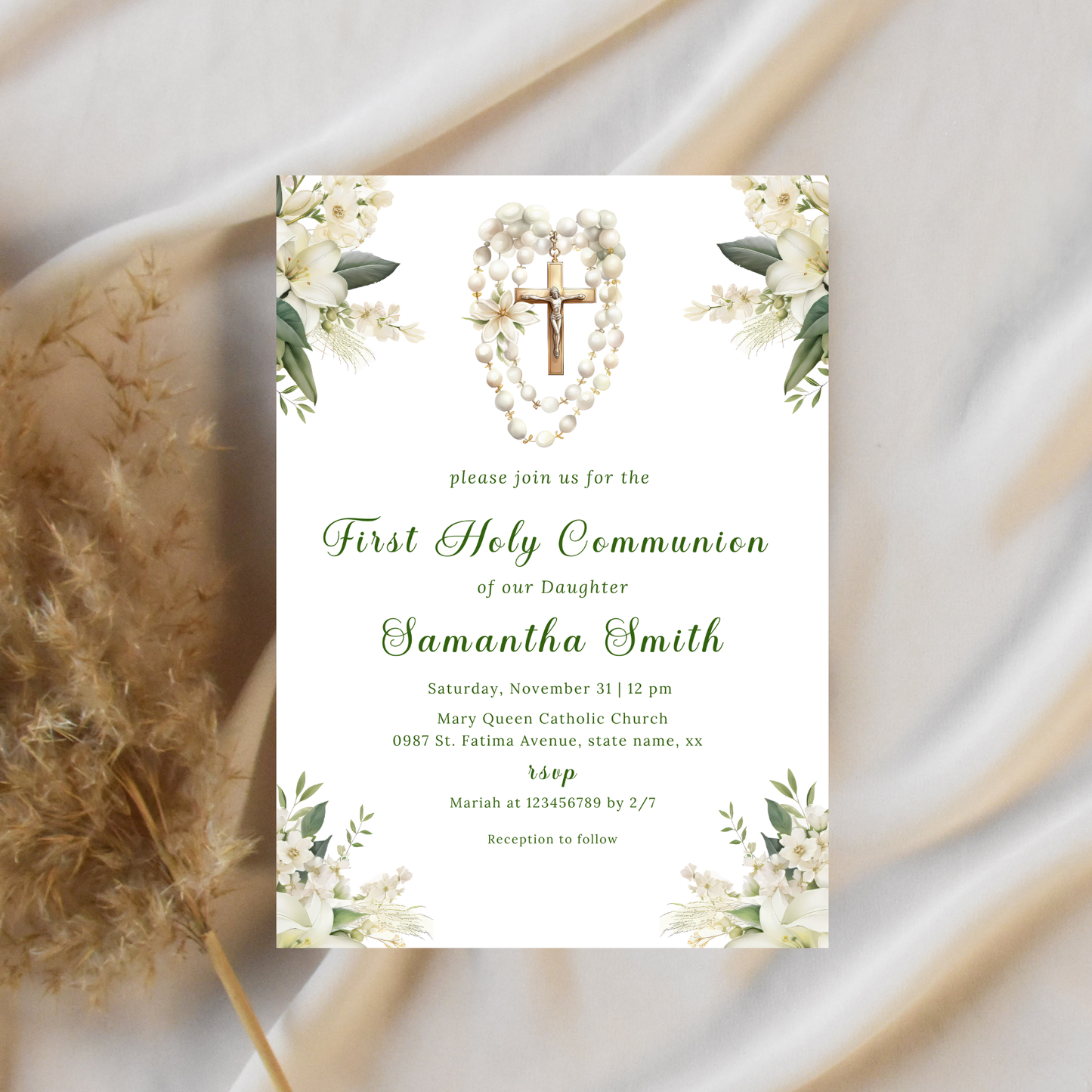 First Holy Communion Invitation - Green