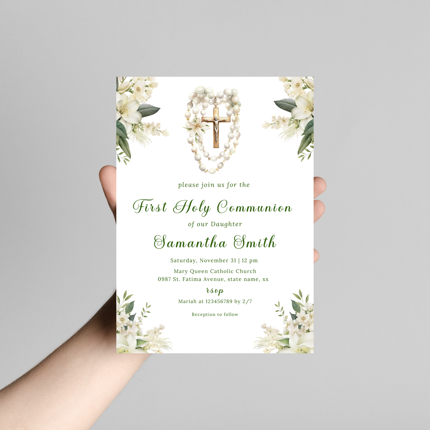 First Holy Communion Invitation - Green