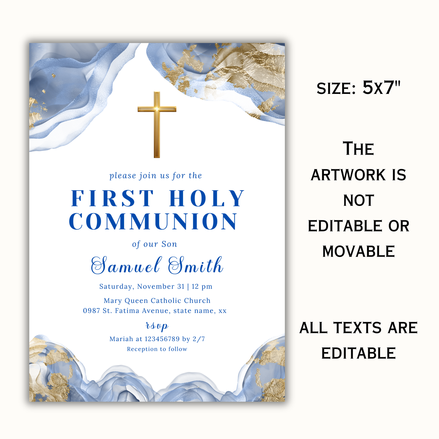 First Holy Communion Invitation - Blue