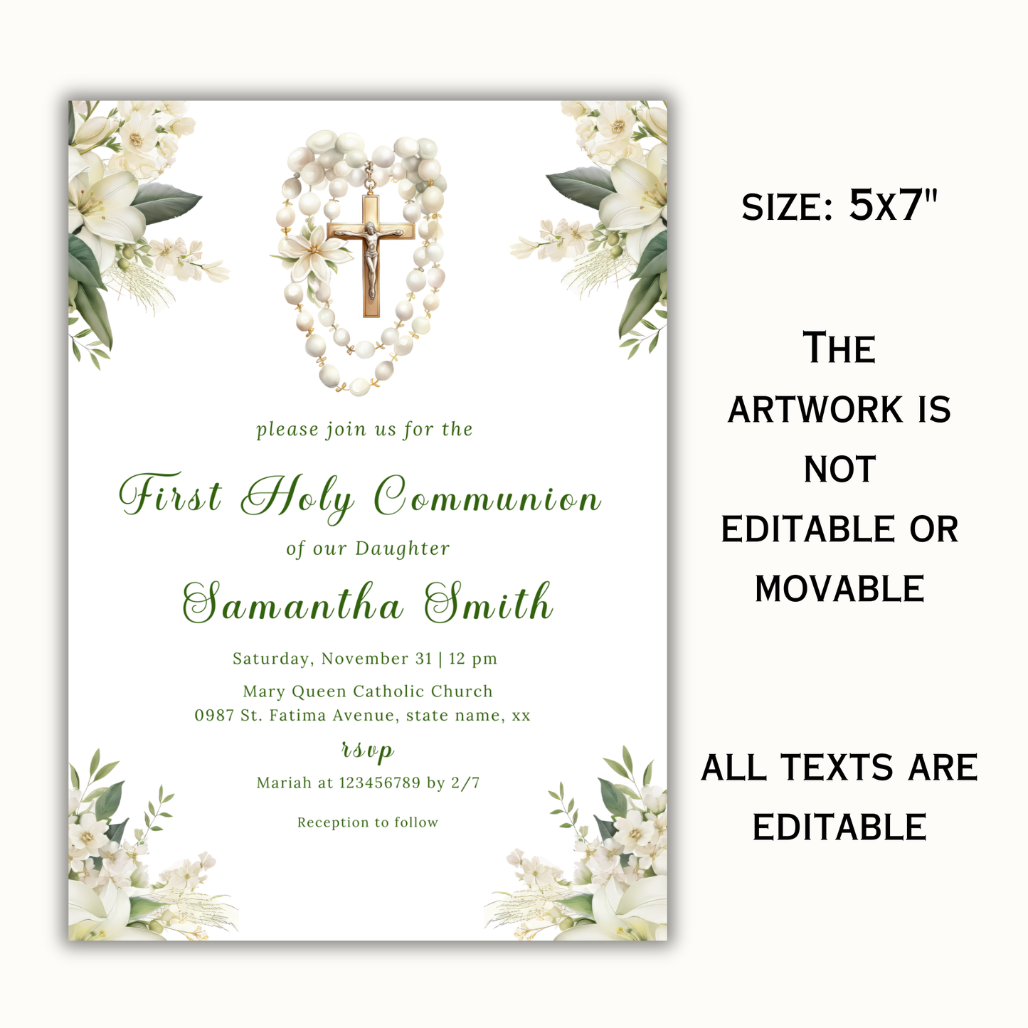 First Holy Communion Invitation - Green