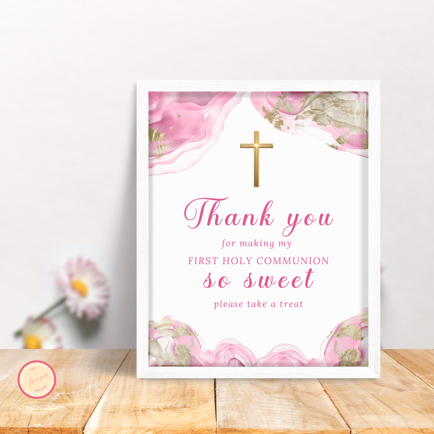 1st Communion Thank You for Coming Sign - Pink