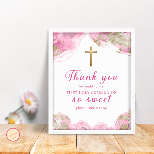 1st Communion Thank You for Coming Sign - Pink