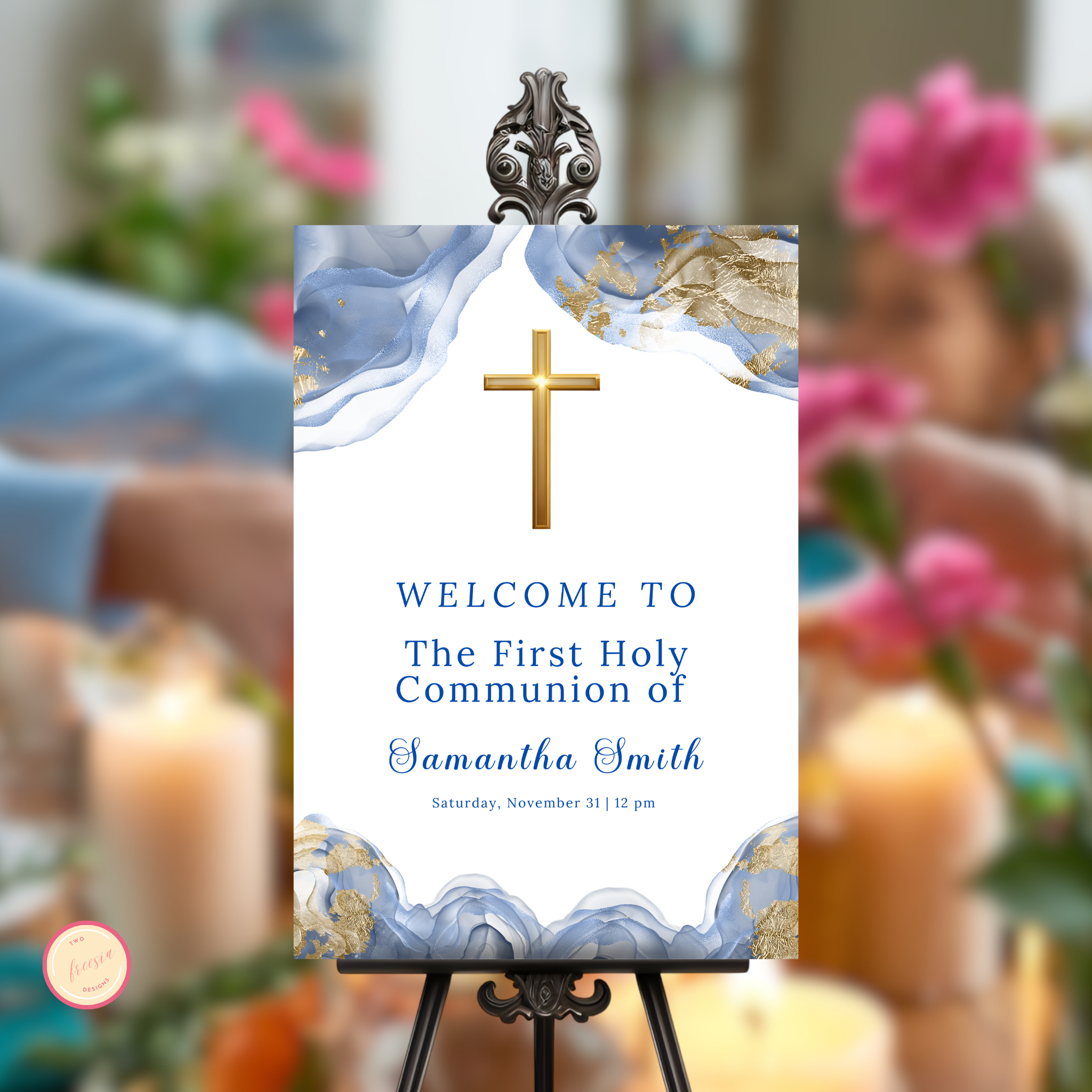 First Holy Communion Welcome Sign - Blue