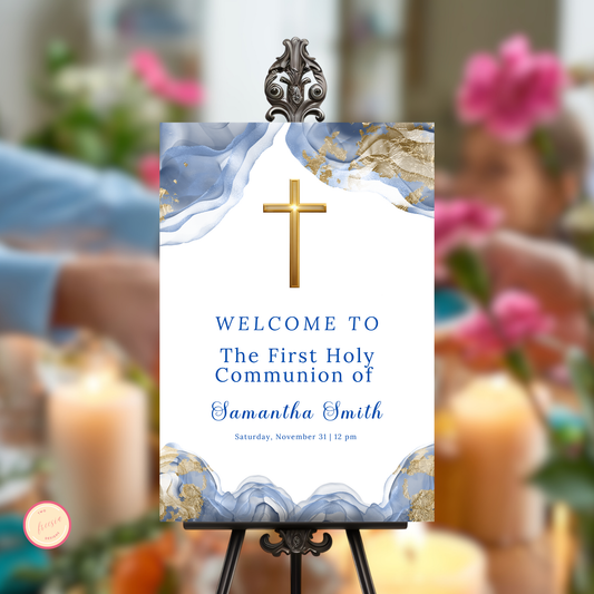First Holy Communion Welcome Sign - Blue