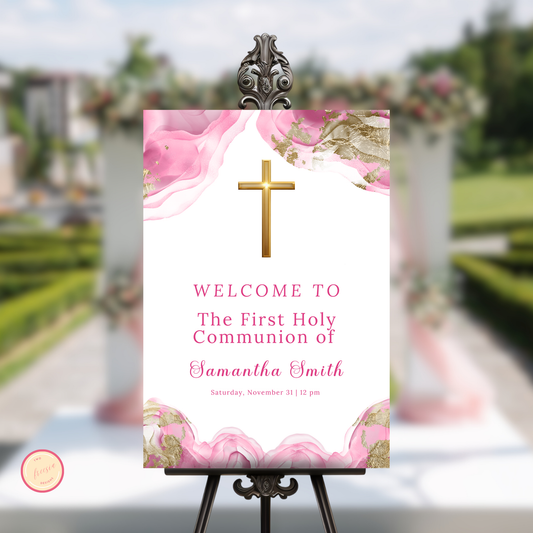 First Holy Communion Welcome Sign - Pink