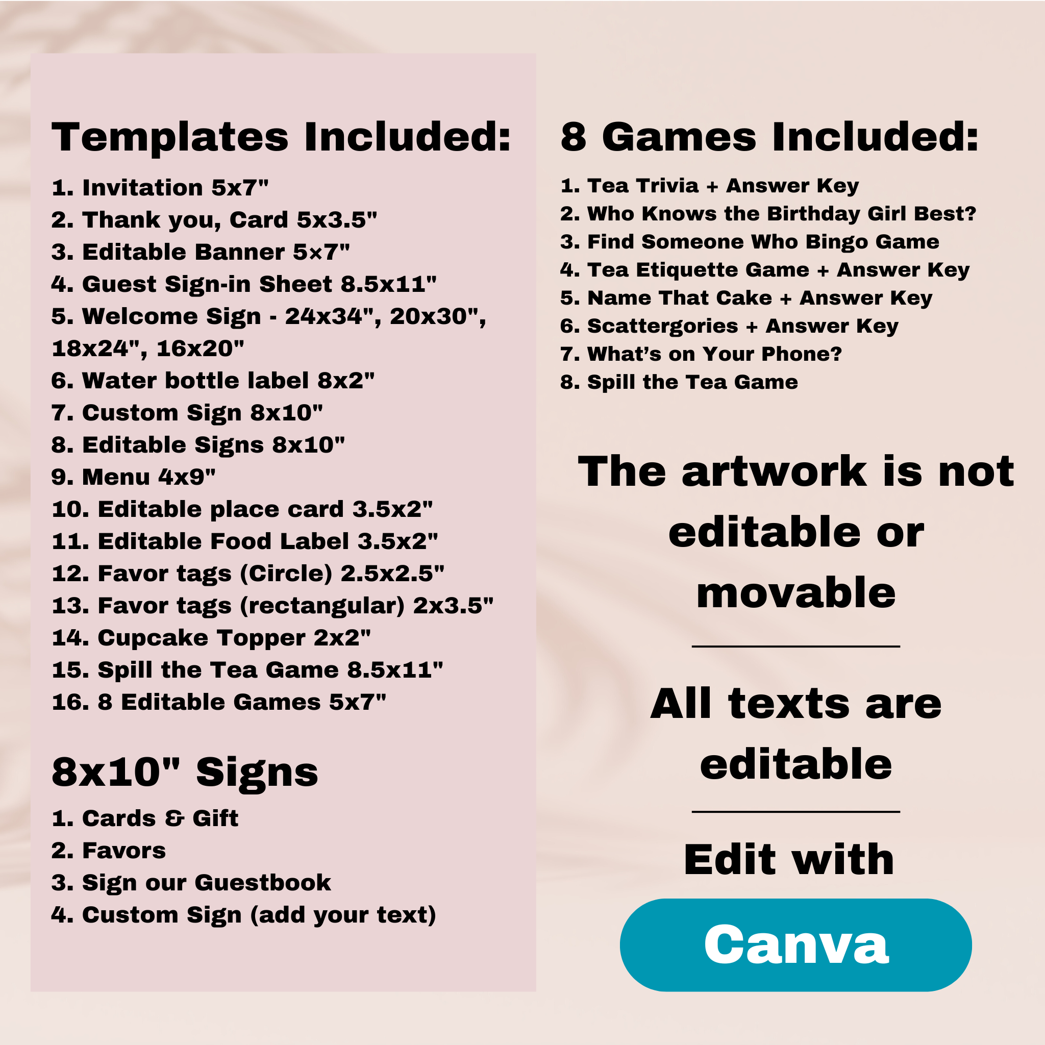 Tea Party Birthday Template Bundle - Pink Floral