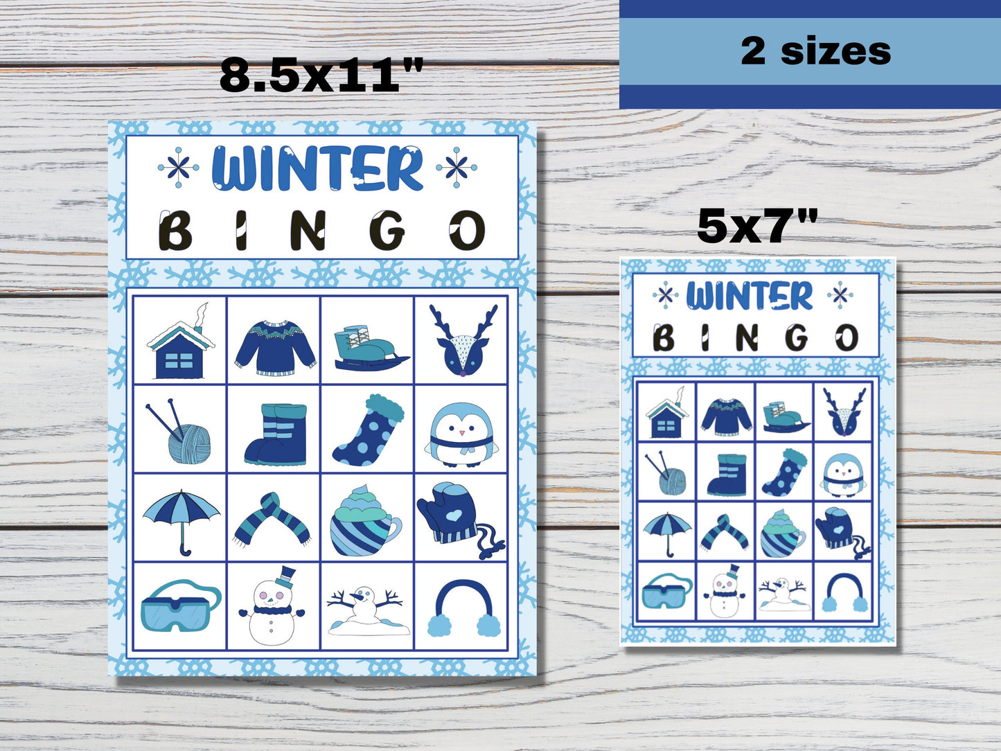 Winter Bingo Game - Activity for Kids - 30 Unique 4x4 Cards - Digital Download