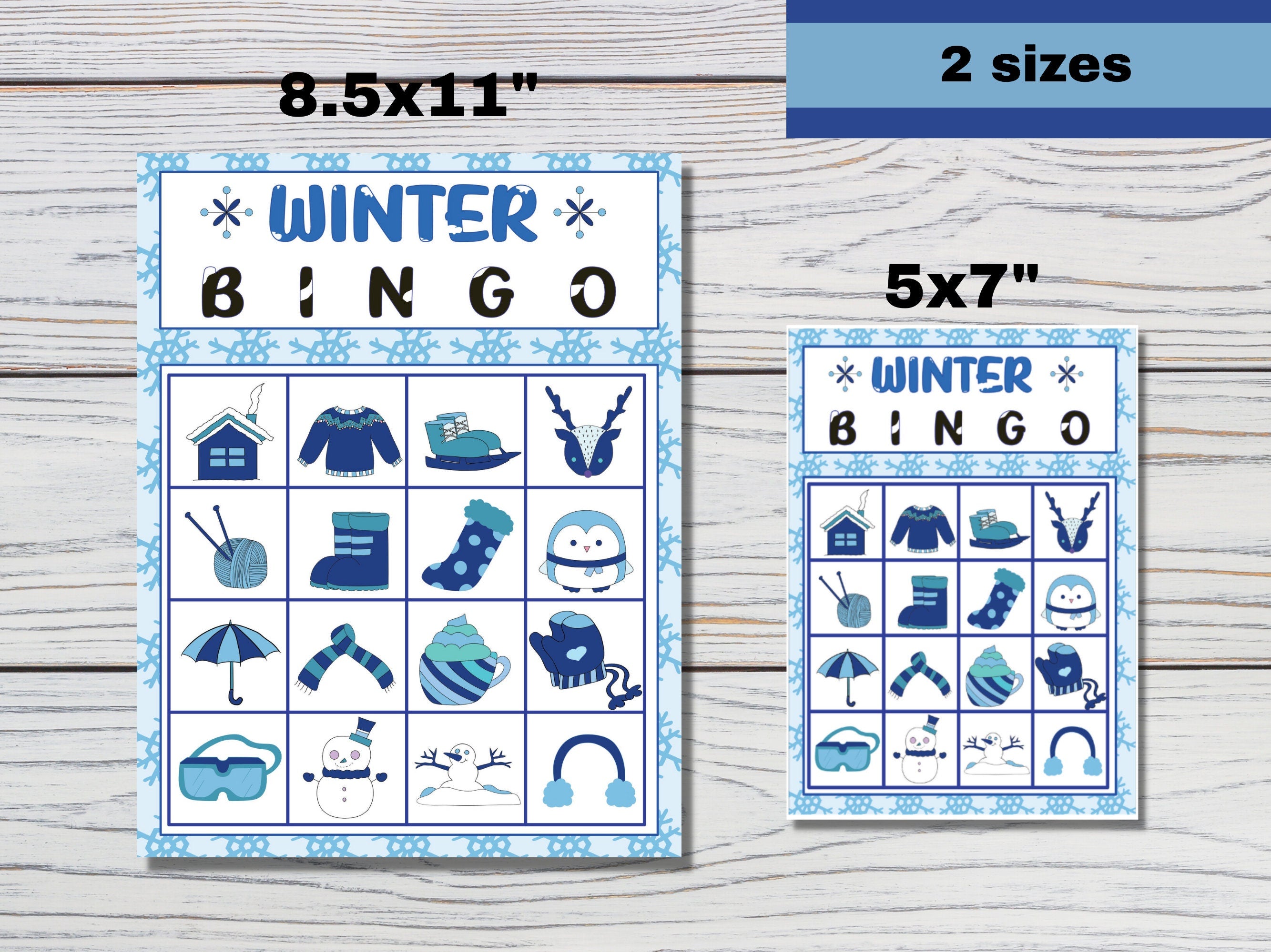 Winter Bingo Game - Activity for Kids - 30 Unique 4x4 Cards - Digital Download
