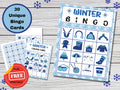 Winter Bingo Game - Activity for Kids - 30 Unique 4x4 Cards - Digital Download