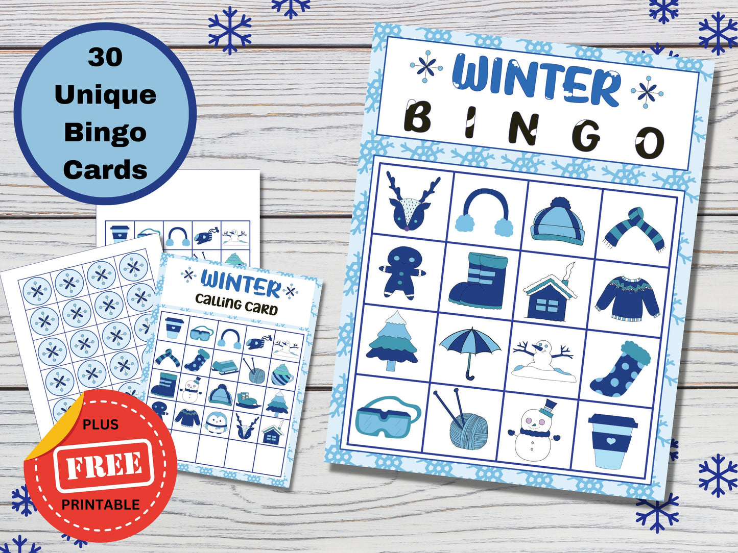 Winter Bingo Game - Activity for Kids - 30 Unique 4x4 Cards - Digital Download