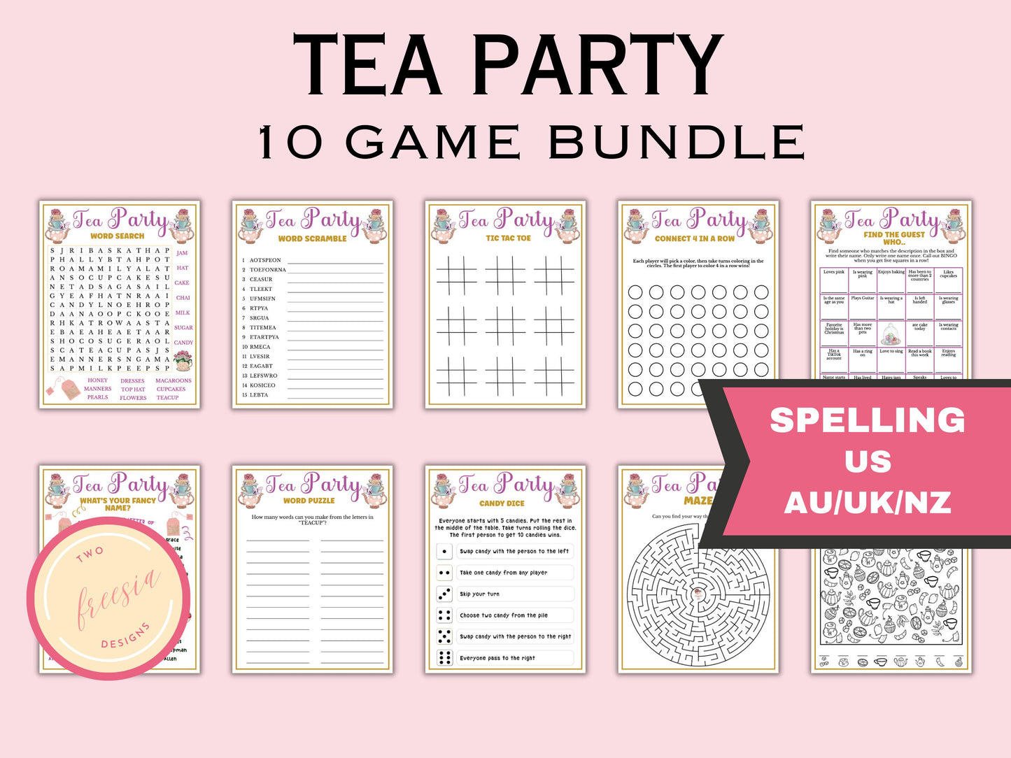 10 Tea Party Game Bundle for Kids - Tea Party Games for Girls Birthday, Bridal Shower, Afternoon Tea , Ladies Garden Tea Party