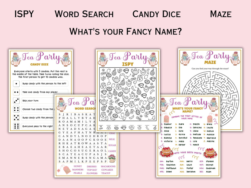 10 Tea Party Game Bundle for Kids