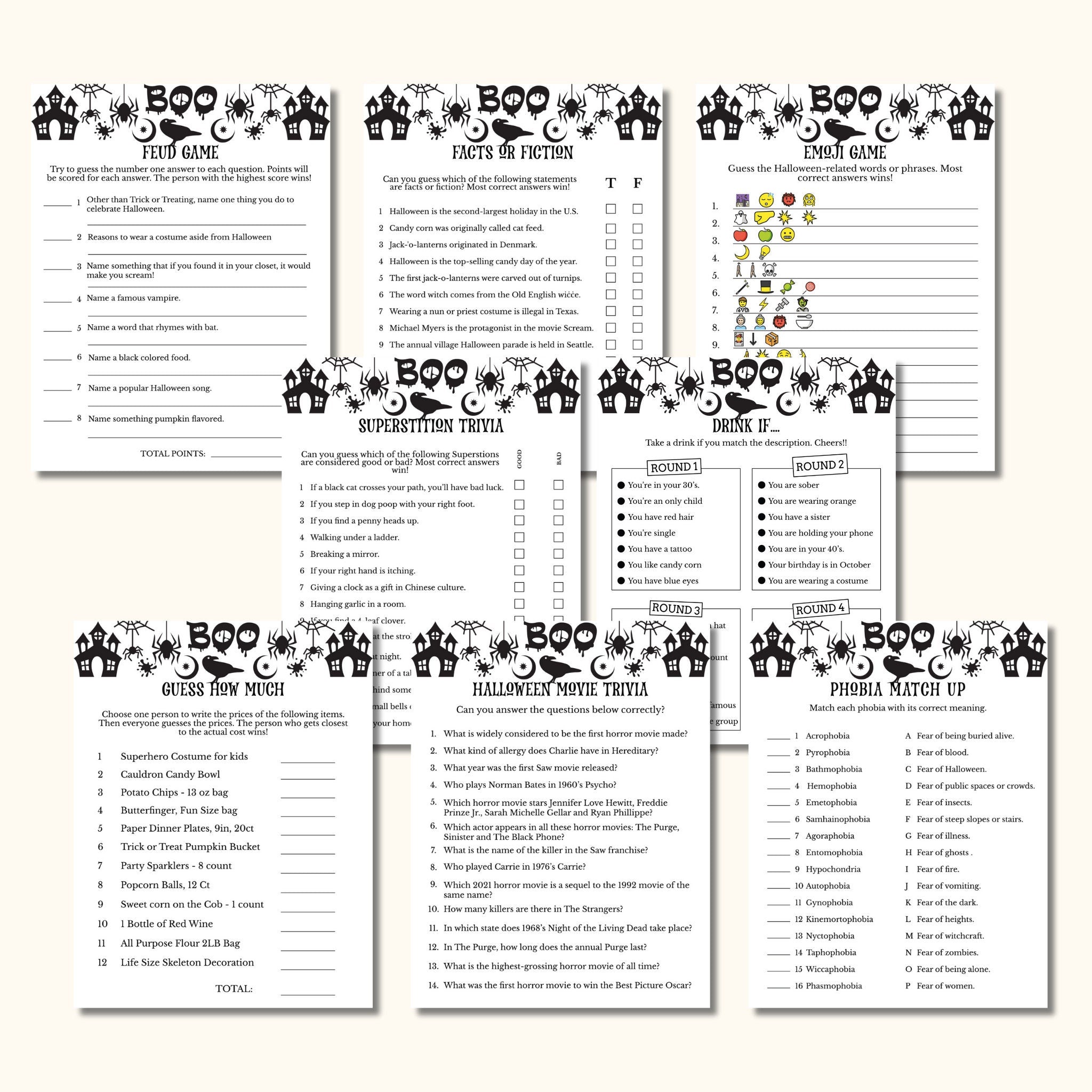 Halloween Party Games - Printable Halloween Party Game Bundle for Teens and Adults - Icebreaker Activities & Spooky Party Games - KL098