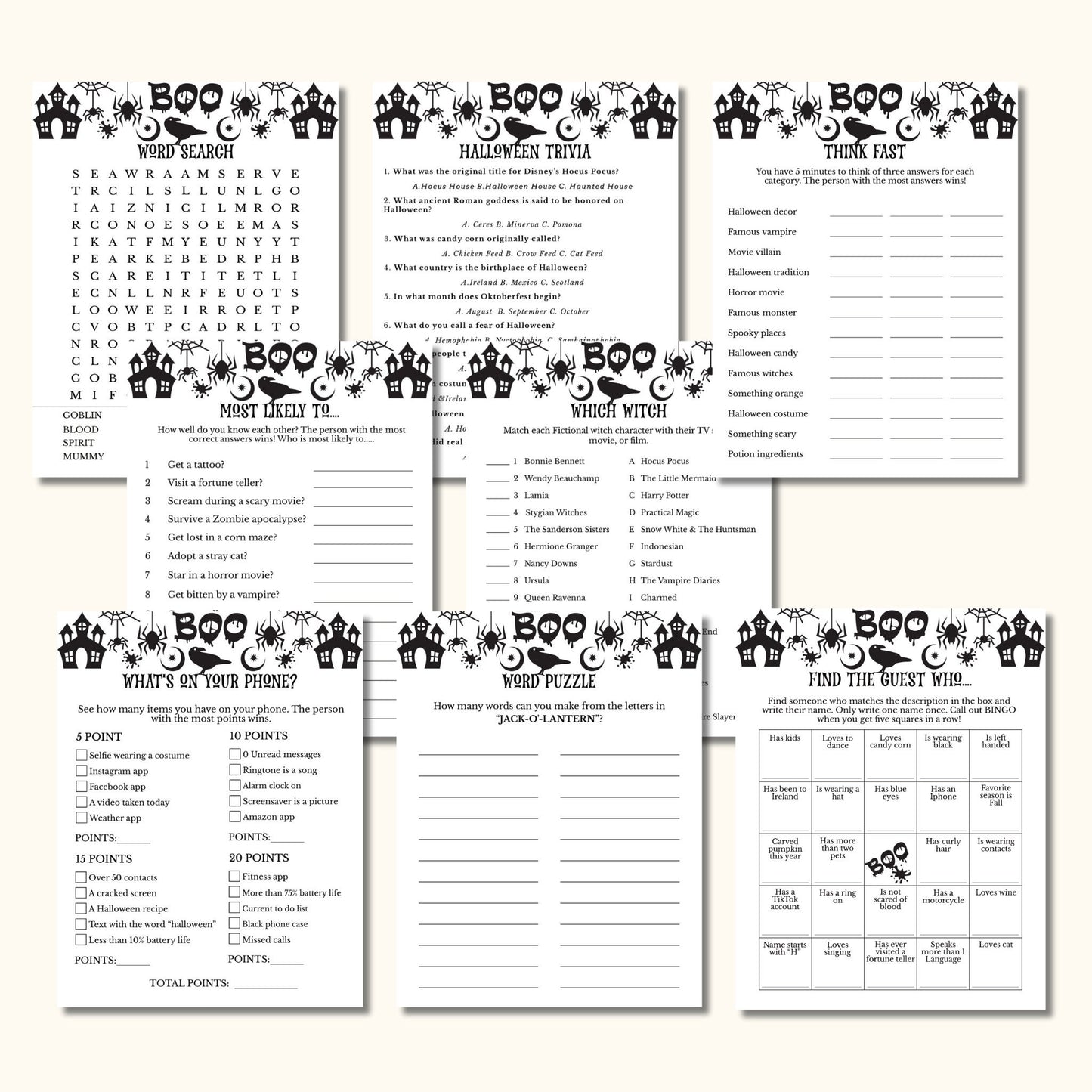 Halloween Party Games - Printable Halloween Party Game Bundle for Teens and Adults - Icebreaker Activities & Spooky Party Games - KL098