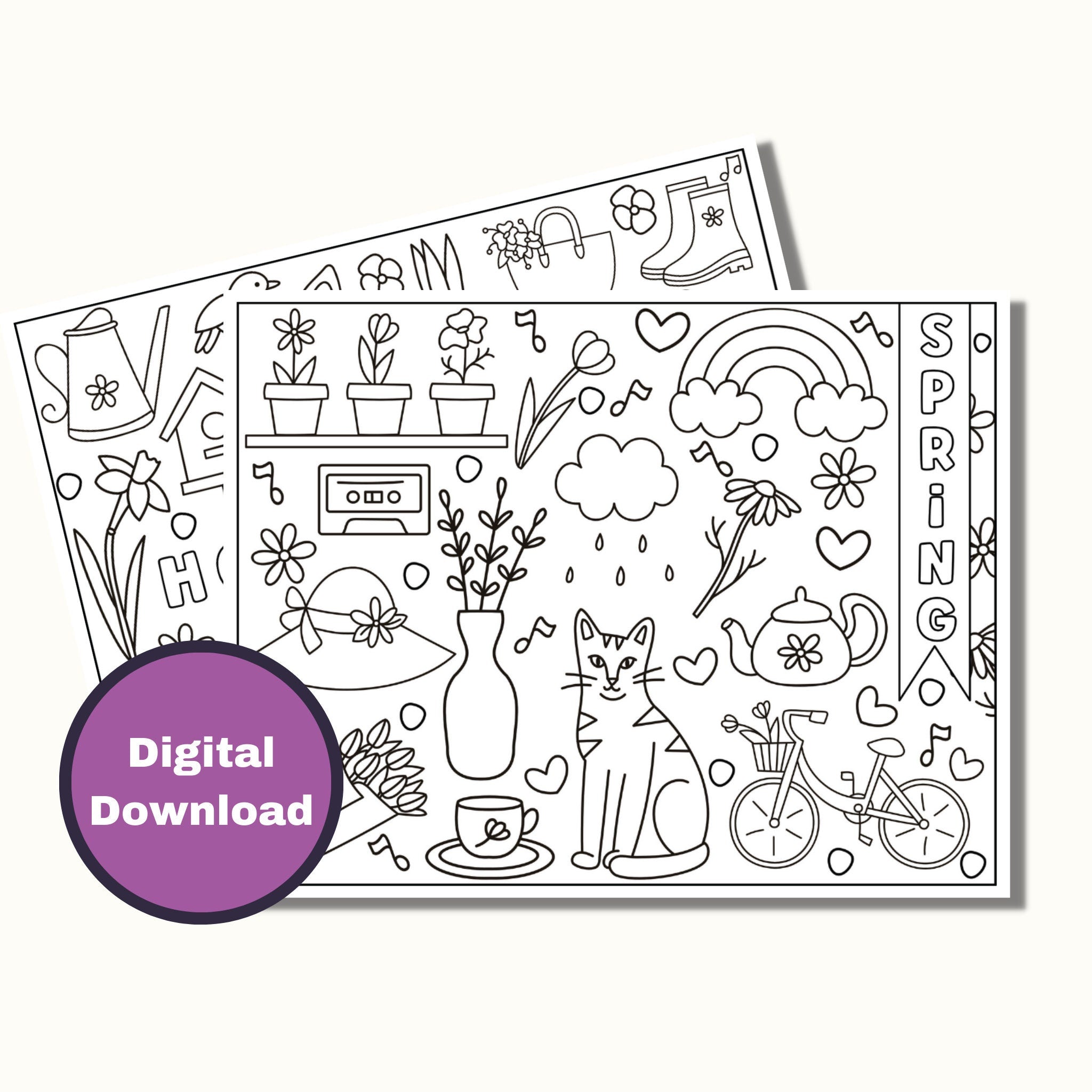 Printable Spring Doodle Coloring Pages