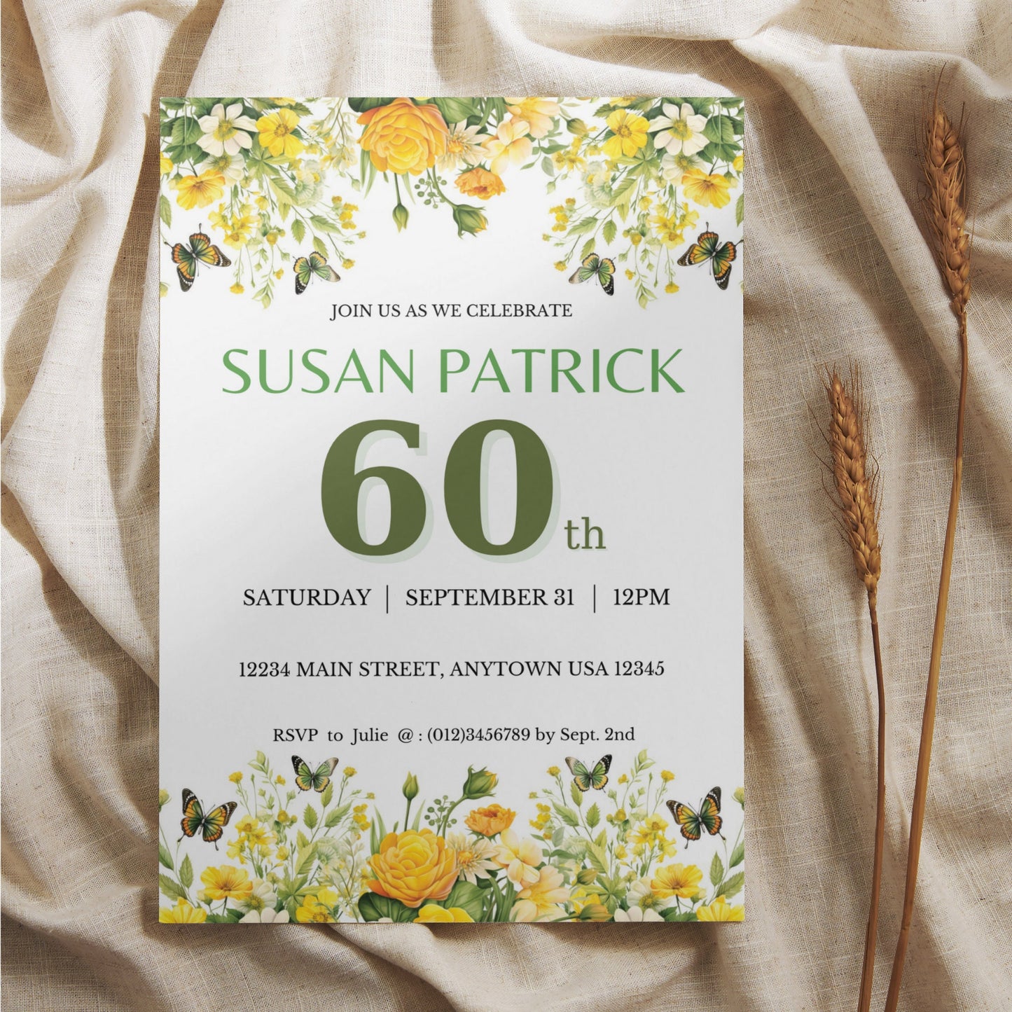 60th Birthday Invitation Template - Yellow Floral