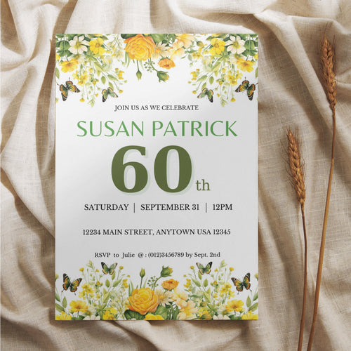 60th Birthday Invitation Template - Yellow Floral