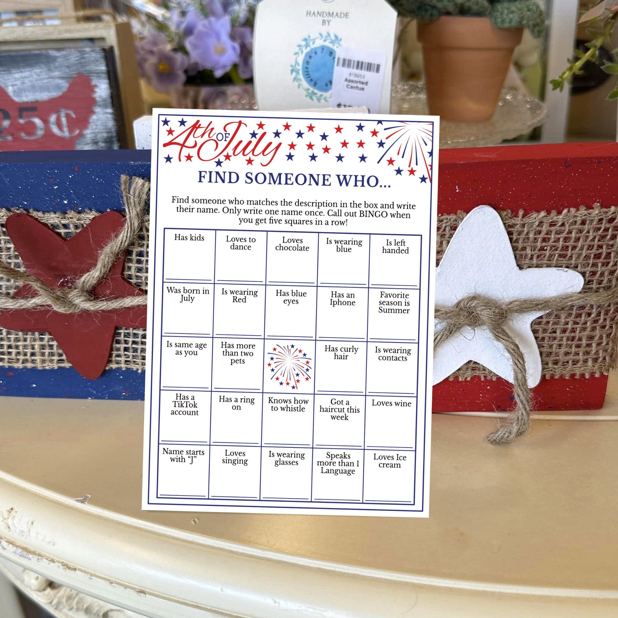Find Someone Who Bingo Game - 4th of July