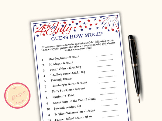 Guess How Much Game - 4th of July