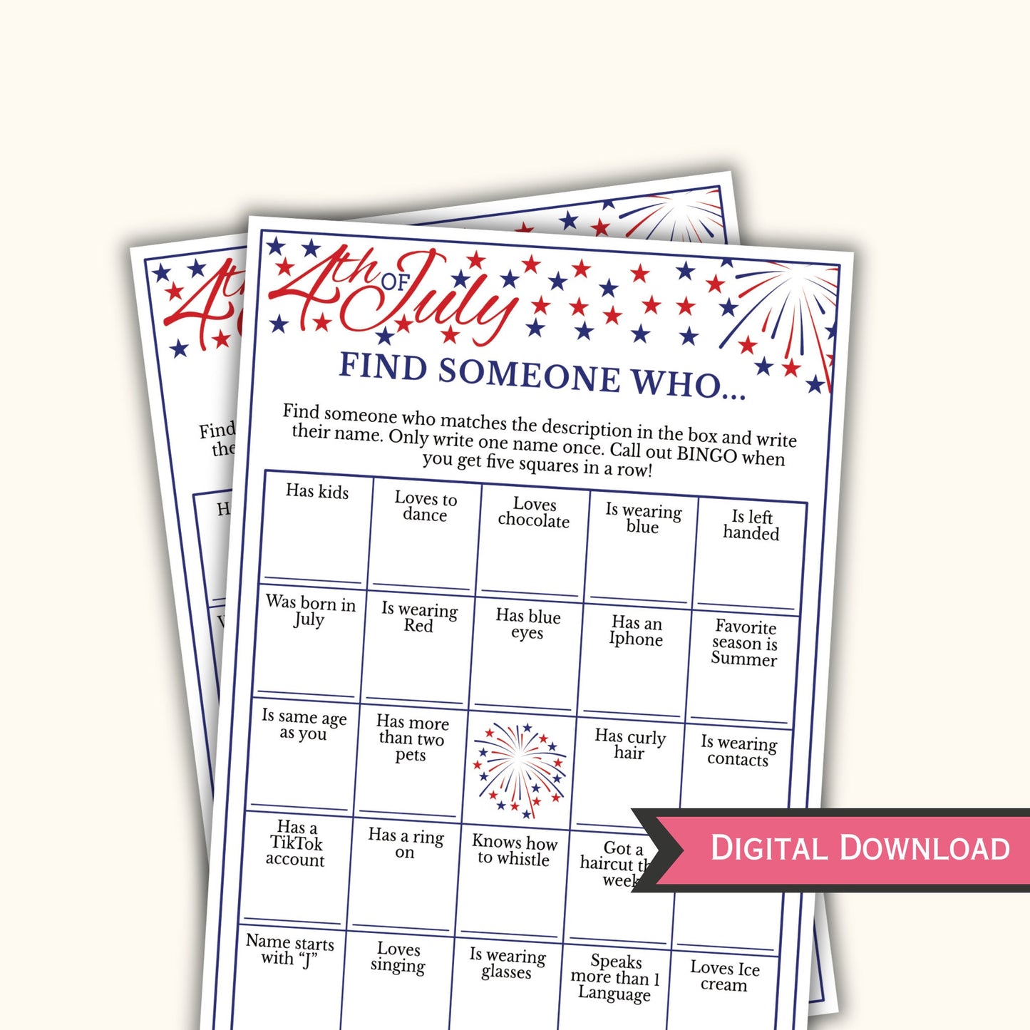 Find Someone Who Bingo Game - 4th of July