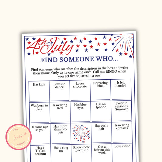 Find Someone Who Bingo Game - 4th of July