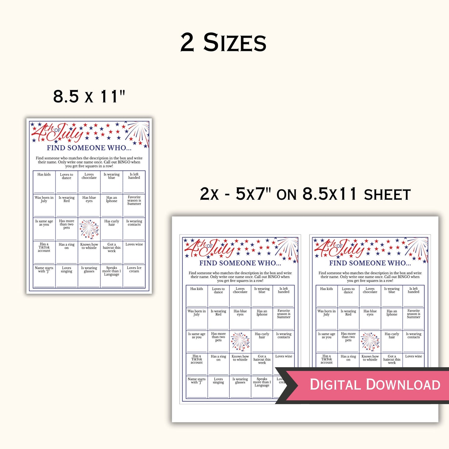 Find Someone Who Bingo Game - 4th of July