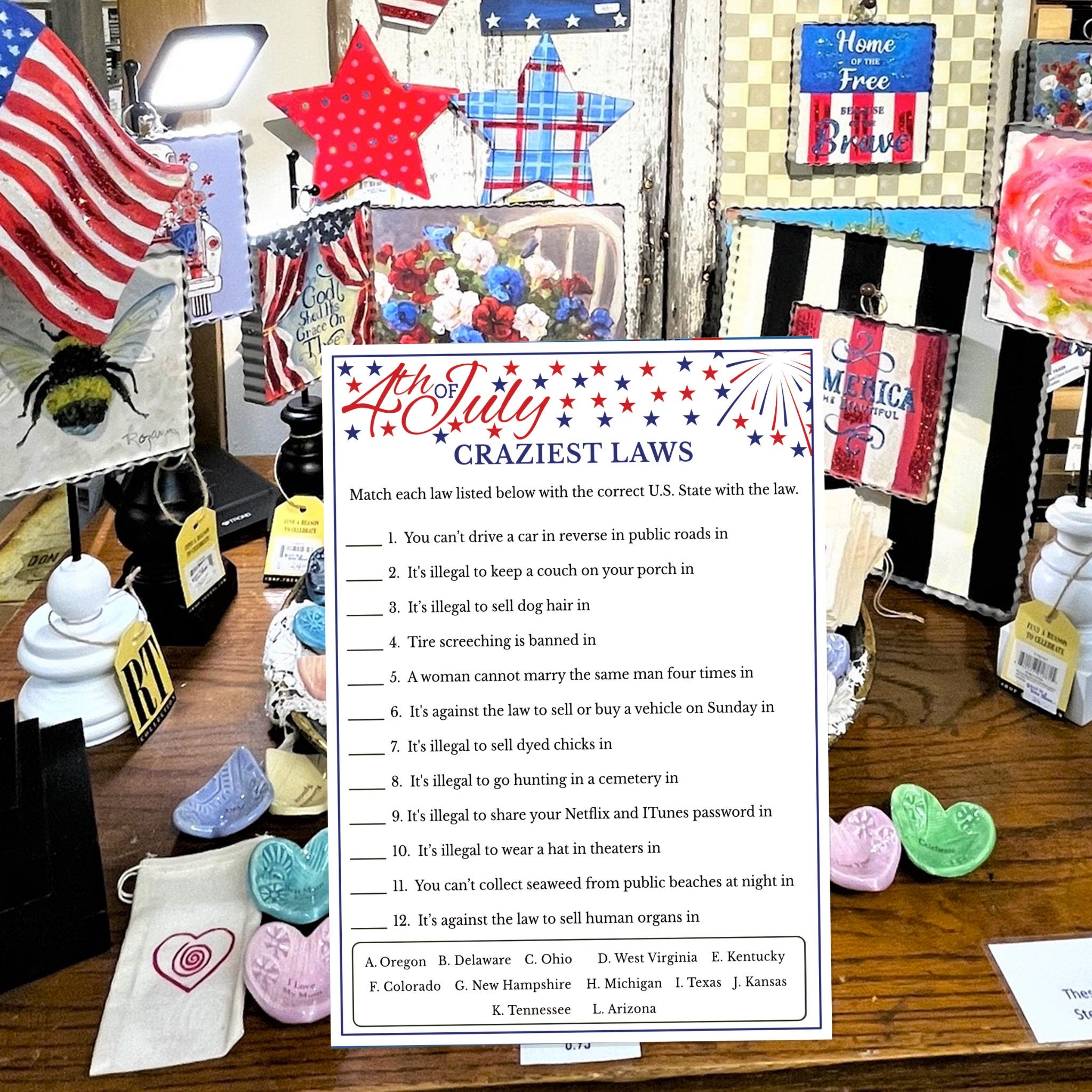 State Nicknames Match Game - 4th of July