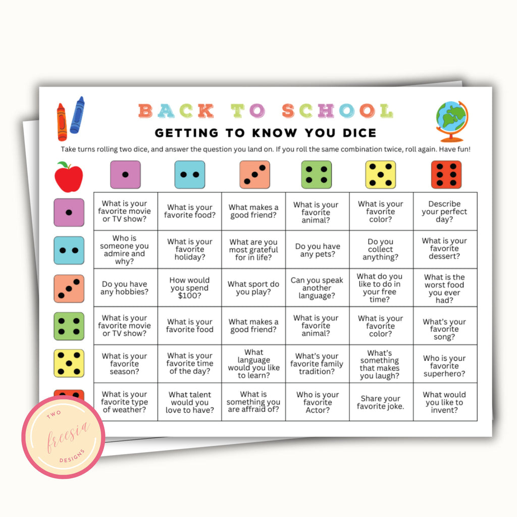 Back to School Dicebreaker Activity