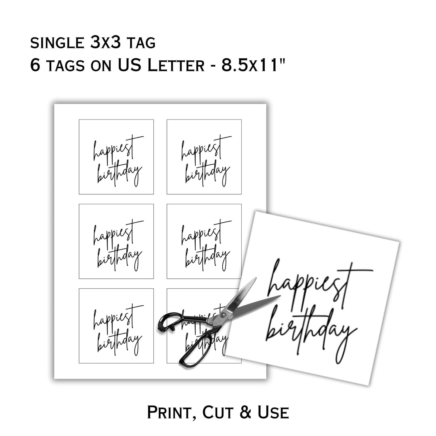 Printable Happiest Birthday Gift Tag - 3x3 Tag