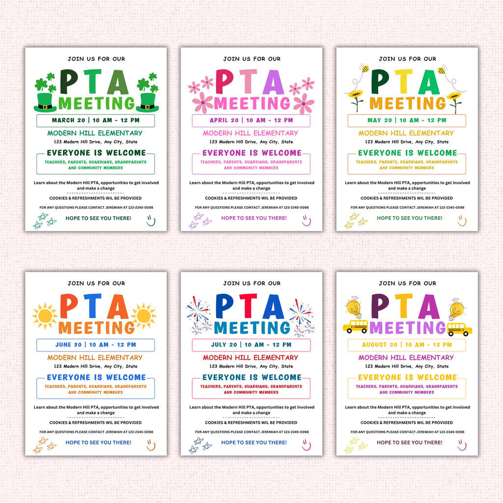 PTO Monthly Meetings Flyer Template Bundle