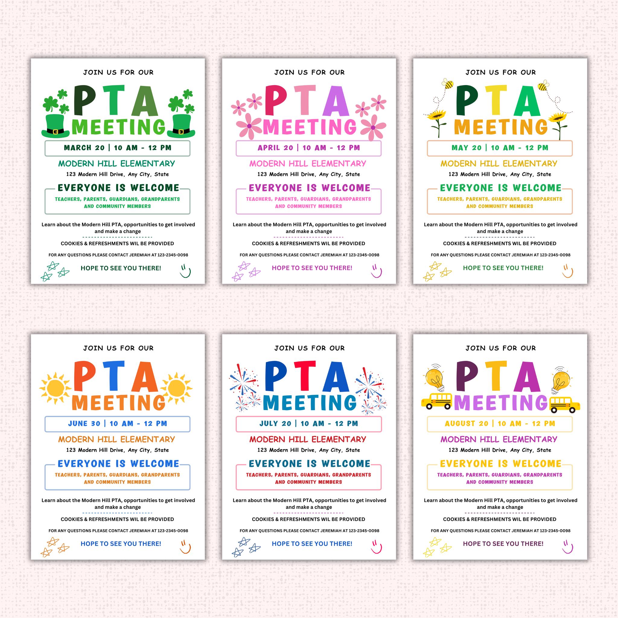 PTO Monthly Meetings Flyer Template Bundle