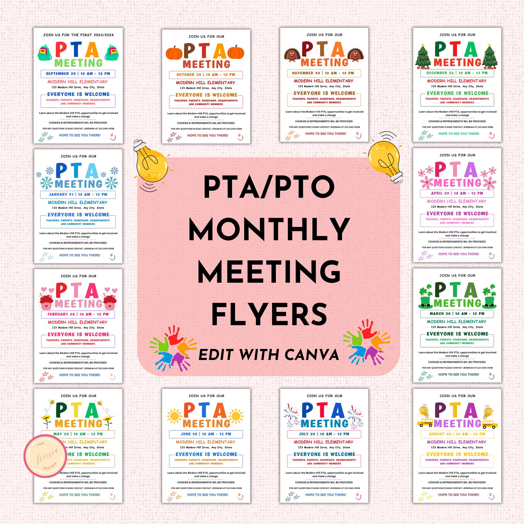 PTO Monthly Meetings Flyer Template Bundle