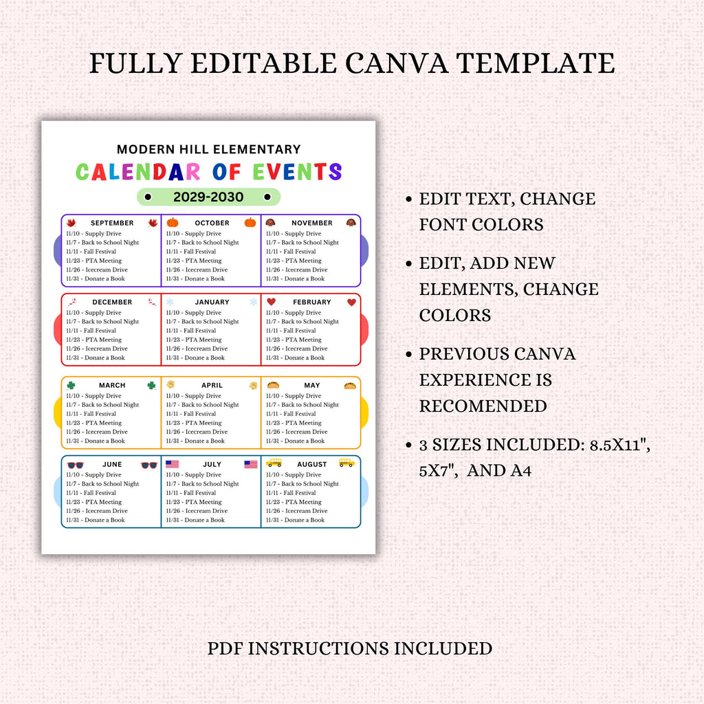 PTO Calendar of Events Flyer Template