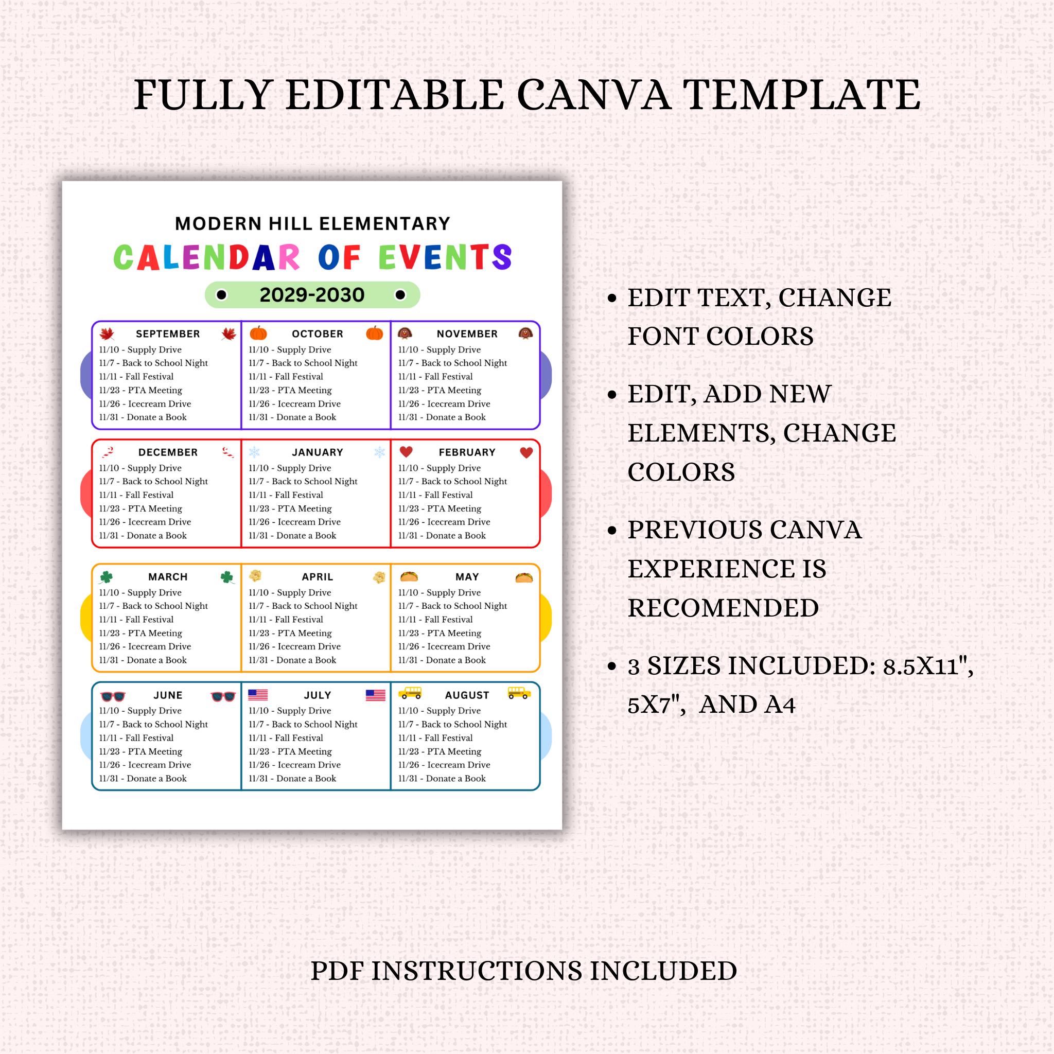PTO Calendar of Events Flyer Template