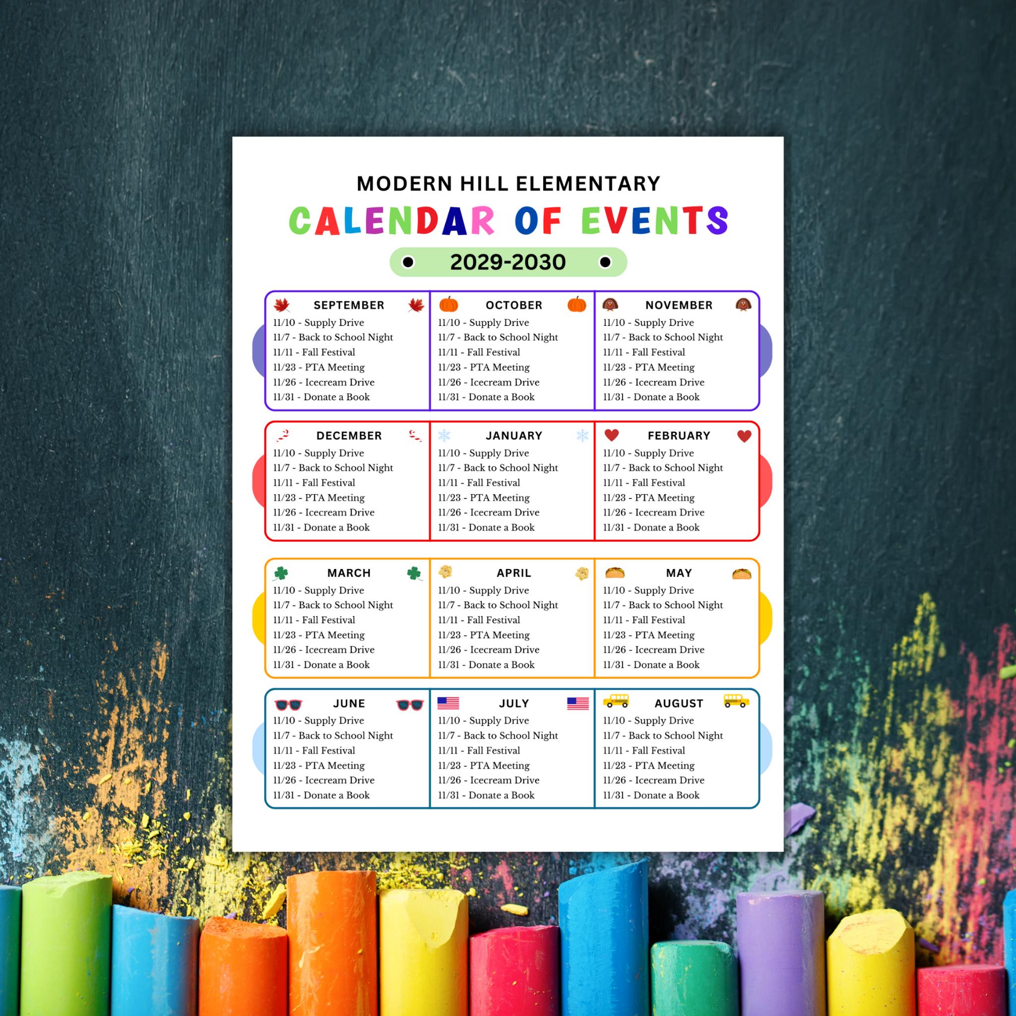 PTO Calendar of Events Flyer Template