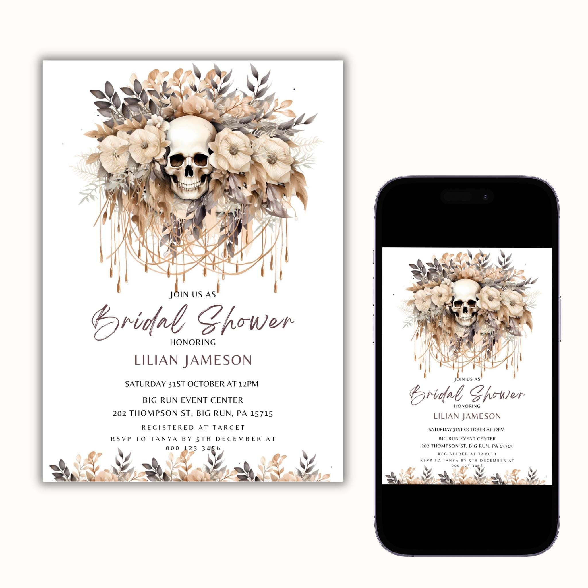 Halloween Skull Bridal Shower Invitation