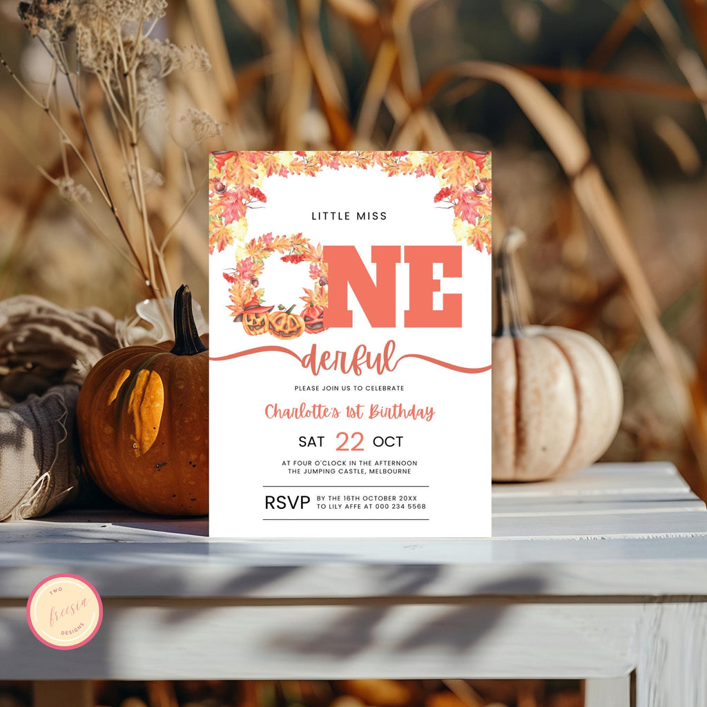 Little Miss Onederful 1st Birthday Invitation - Pumpkin