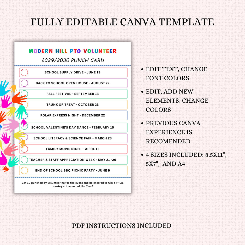 PTO Volunteer Punch Card Template