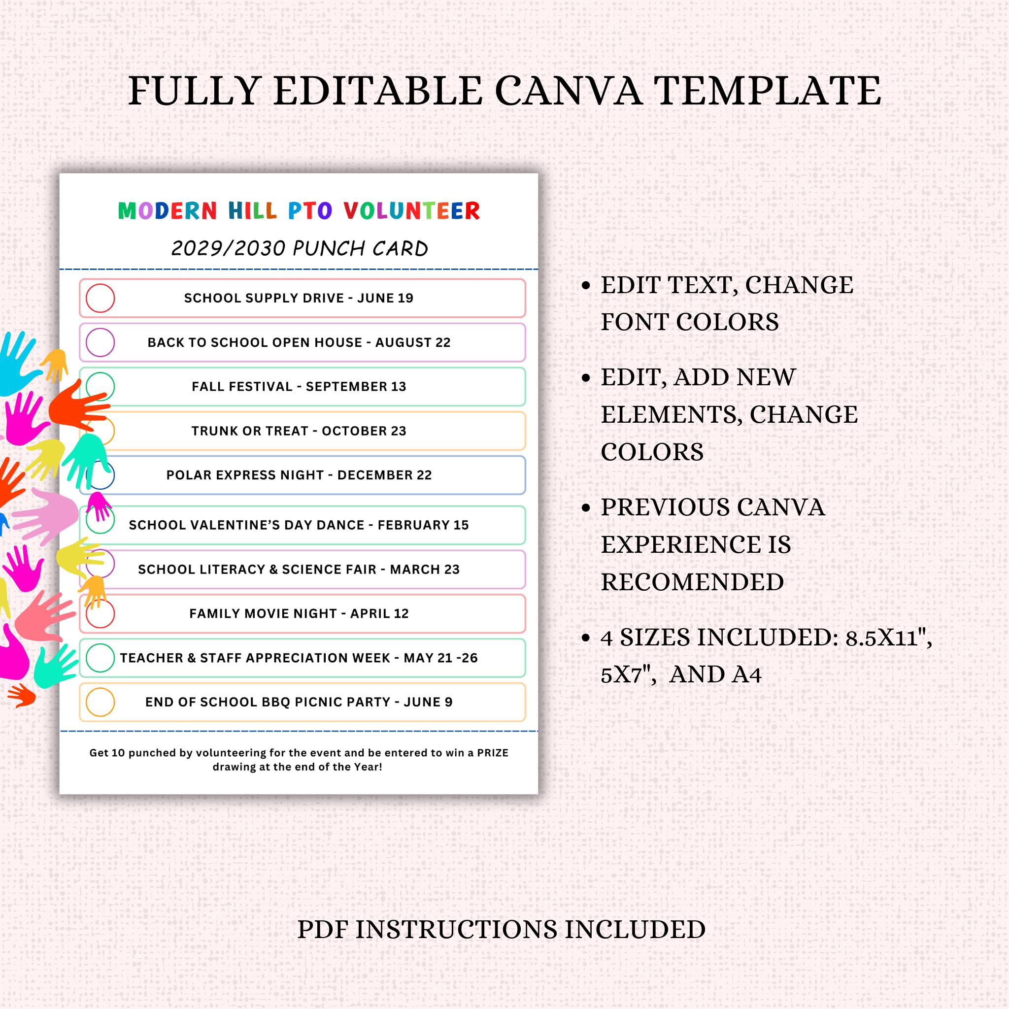 PTO Volunteer Punch Card Template