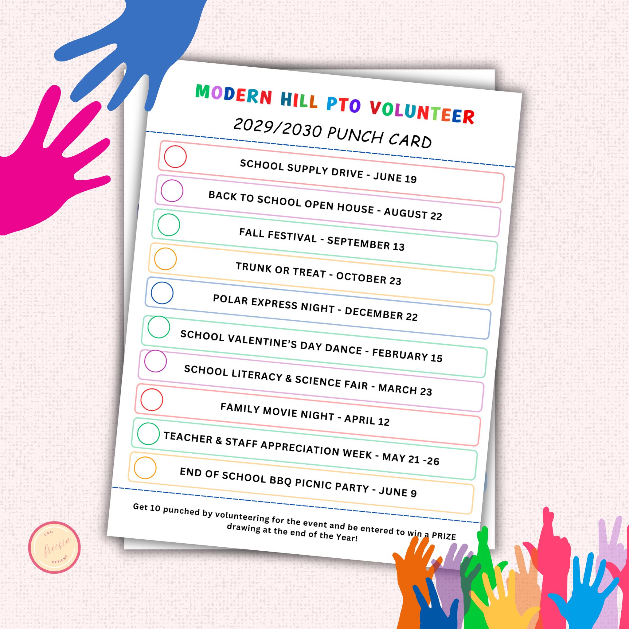 PTO Volunteer Punch Card Template