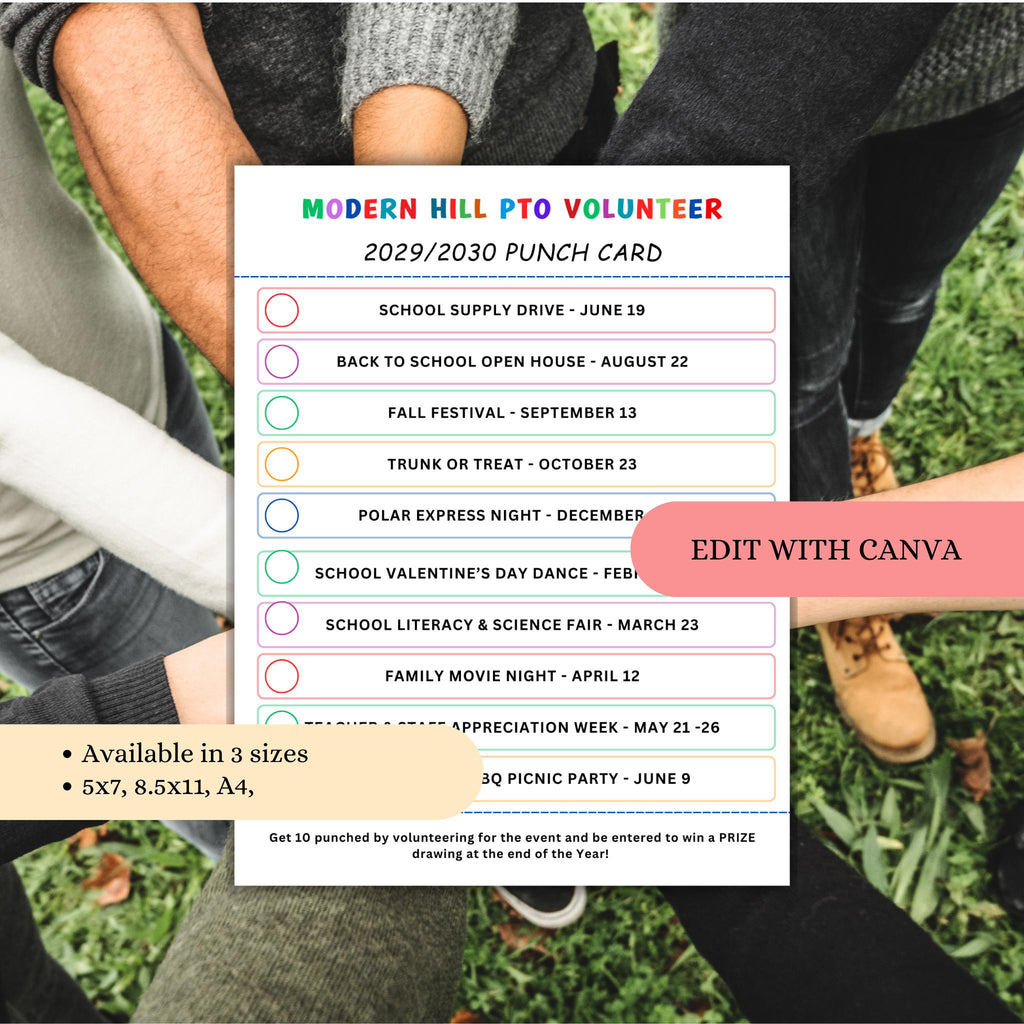 PTO Volunteer Punch Card Template