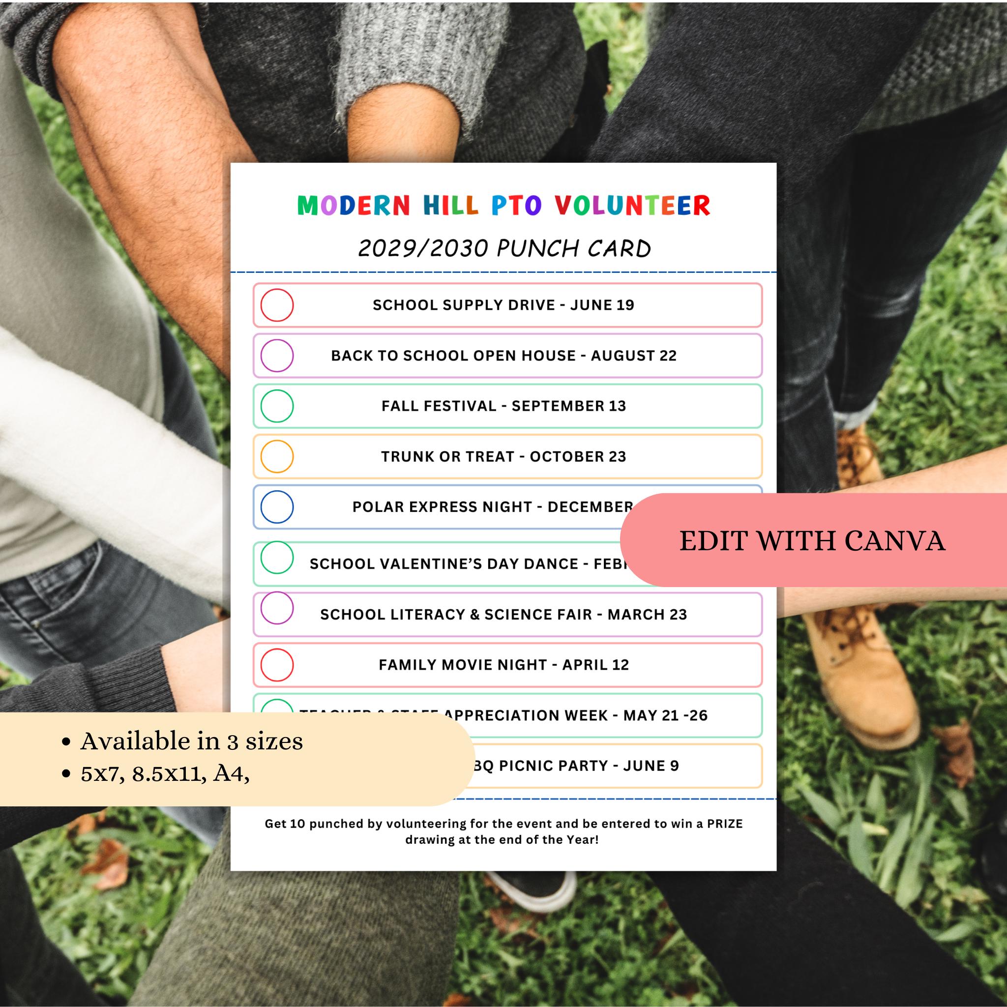PTO Volunteer Punch Card Template