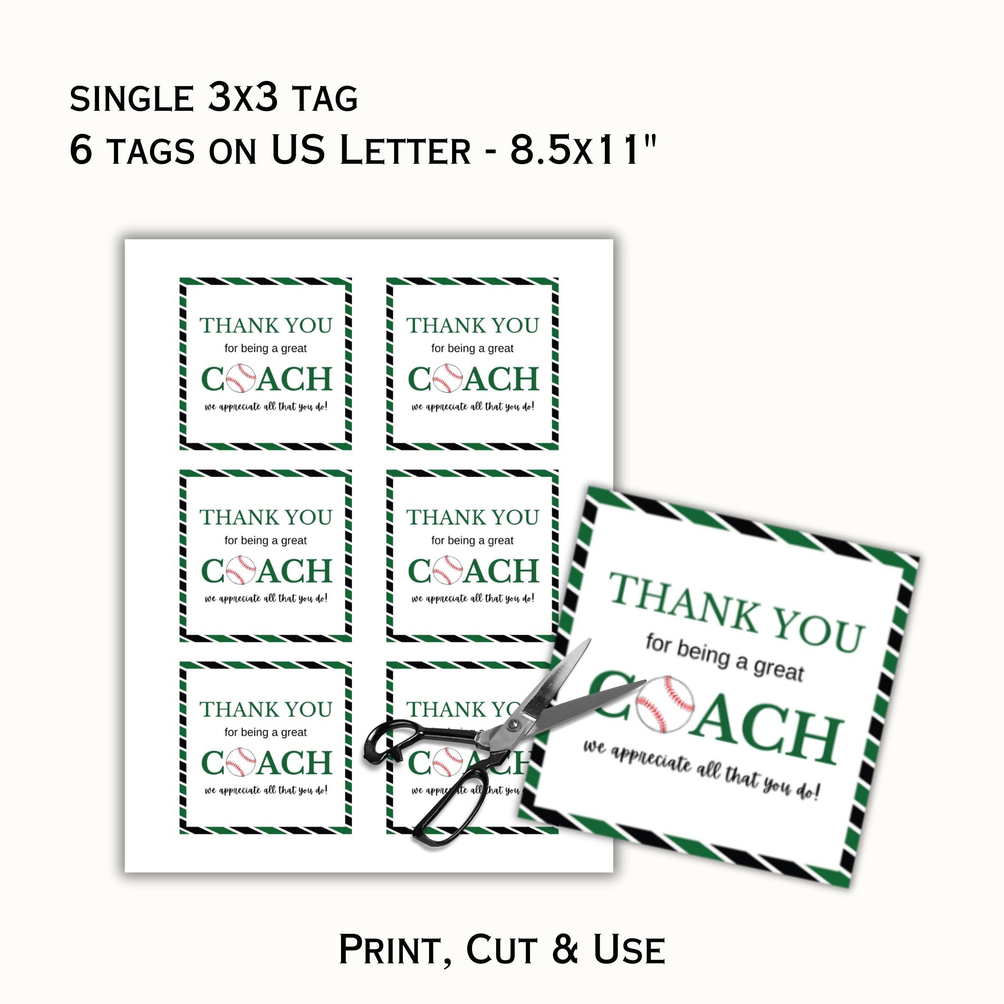 Printable Baseball Coach Appreciation Tag